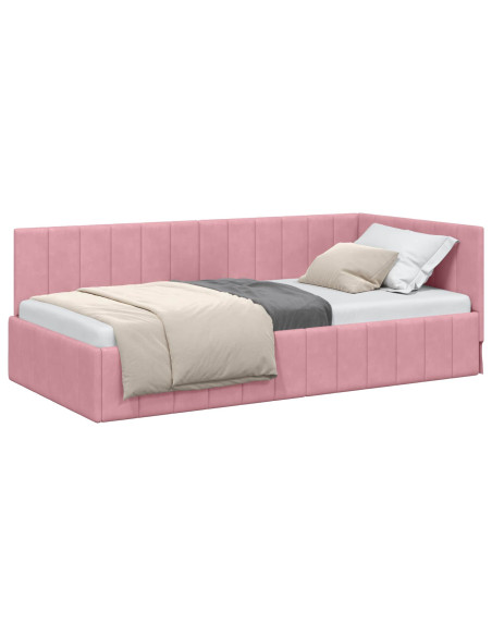 Cornice del letto ad angolo Rosa 90 cm x 190 cm Velluto