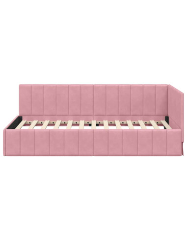 Cornice del letto ad angolo Rosa 90 cm x 190 cm Velluto