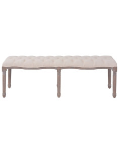 Panca in Tessuto e Legno Massello 150x39,8x48 cm Bianco Crema