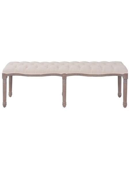 Panca in Tessuto e Legno Massello 150x39,8x48 cm Bianco Crema