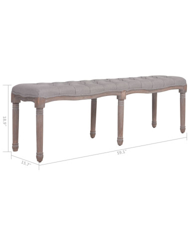 Panca in Tessuto e Legno Massello 150x39,8x48 cm Bianco Crema