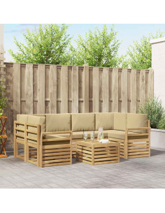 Set di divani da esterno 7 pcs Bianco e Beige Poliestere