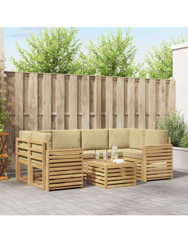 Set di divani da esterno 7 pcs Bianco e Beige Poliestere