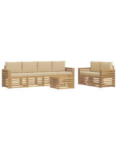 Set di divani da esterno 7 pcs Bianco e Beige Poliestere 2