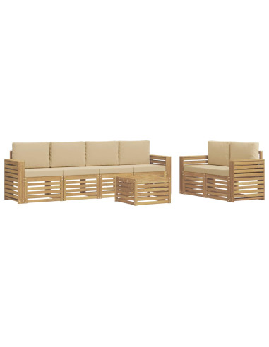 Set di divani da esterno 7 pcs Bianco e Beige Poliestere