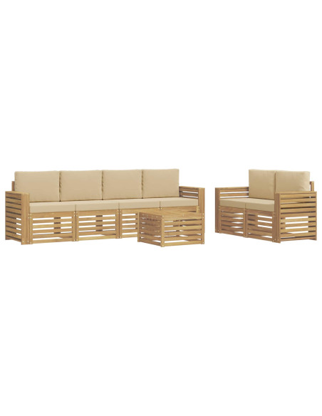 Set di divani da esterno 7 pcs Bianco e Beige Poliestere