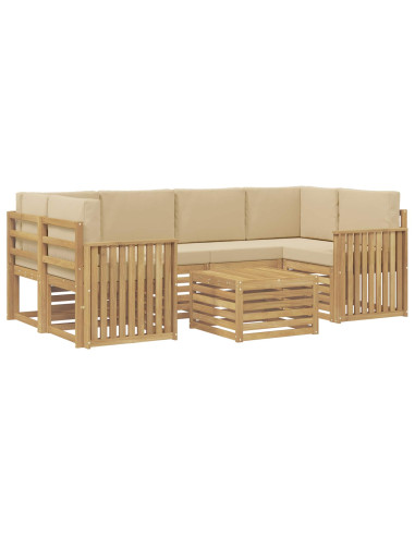 Set di divani da esterno 7 pcs Bianco e Beige Poliestere