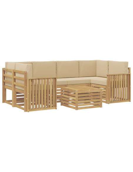 Set di divani da esterno 7 pcs Bianco e Beige Poliestere