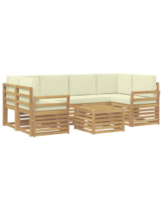 Set di divani da esterno 7 pcs Bianco e Crema Poliestere 2