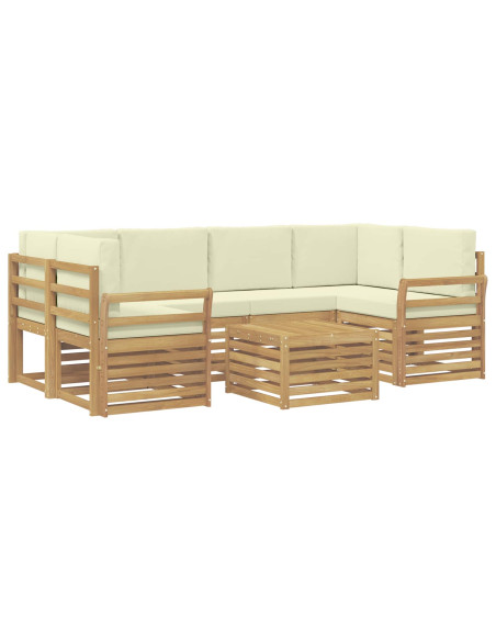 Set di divani da esterno 7 pcs Bianco e Crema Poliestere