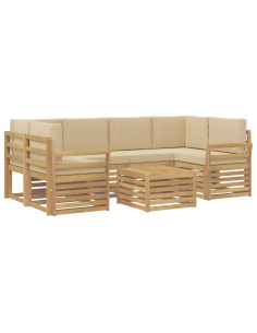 Set di divani da esterno 7 pcs Bianco e Beige Poliestere 2