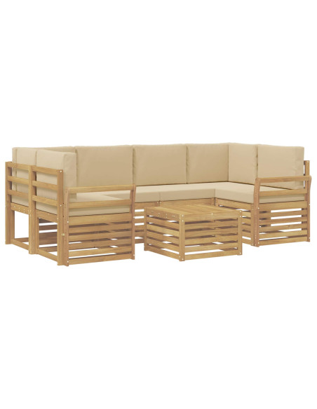 Set di divani da esterno 7 pcs Bianco e Beige Poliestere
