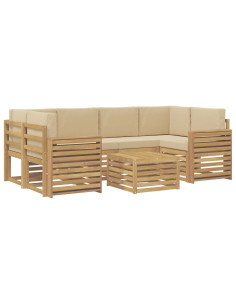 Set di divani da esterno 7 pcs Bianco e Beige Poliestere 2