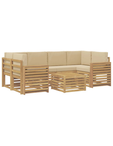 Set di divani da esterno 7 pcs Bianco e Beige Poliestere