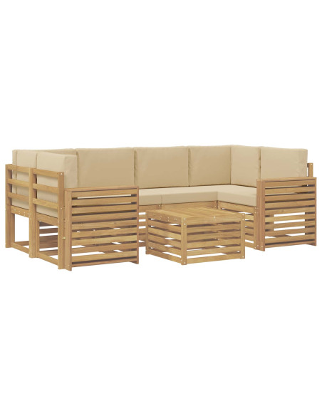 Set di divani da esterno 7 pcs Bianco e Beige Poliestere