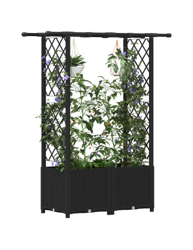 Letto Rialzato con Griglia e Tetto Nero 124,5 x 40 x 138 cm PP
