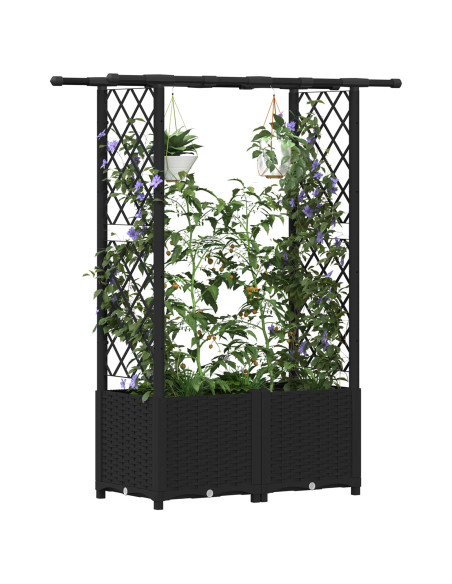 Letto Rialzato con Griglia e Tetto Nero 124,5 x 40 x 138 cm PP