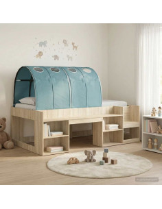 Letto con Tunnel 3 pz Rovere Sonoma e Azzurro Legno multistrato