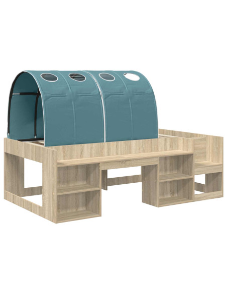 Letto con Tunnel 3 pz Rovere Sonoma e Azzurro Legno multistrato