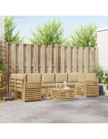 Set di divani da esterno 8 pcs Bianco e Beige Poliestere