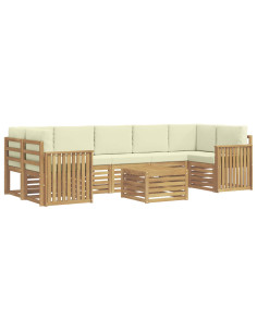 Set di divani da esterno 8 pcs Bianco e Crema Poliestere 2