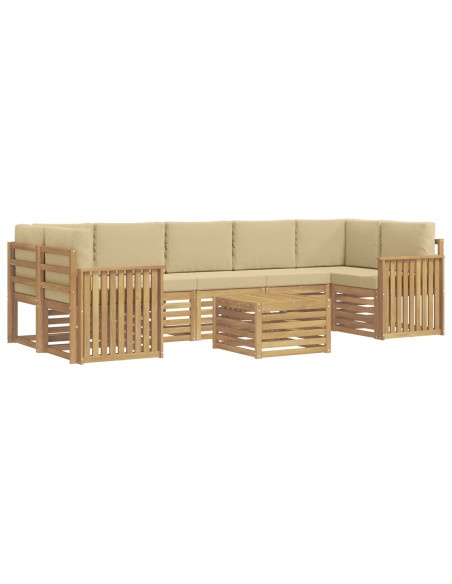 Set di divani da esterno 8 pcs Bianco e Beige Poliestere