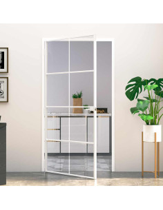 Porta Interna Bianca 102x201,5cm Vetro Temperato Alluminio Slim