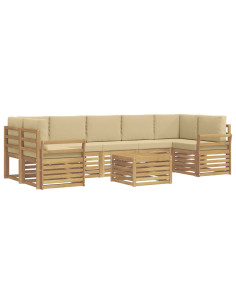 Set di divani da esterno 8 pcs Bianco e Beige Poliestere 2