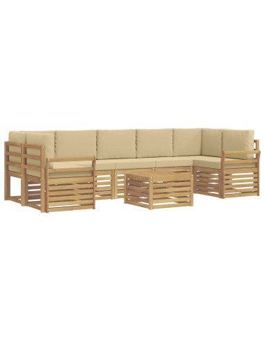Set di divani da esterno 8 pcs Bianco e Beige Poliestere