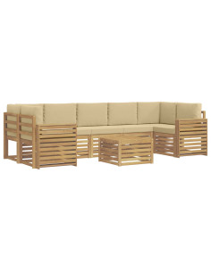 Set di divani da esterno 8 pcs Bianco e Beige Poliestere 2
