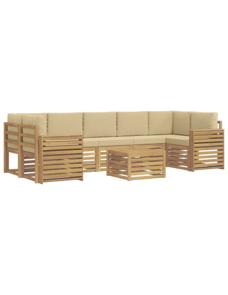 Set di divani da esterno 8 pcs Bianco e Beige Poliestere