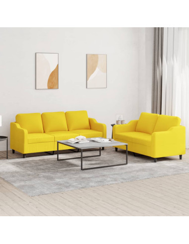 Set di Divani 2 pz con Cuscini Giallo Chiaro in Tessuto