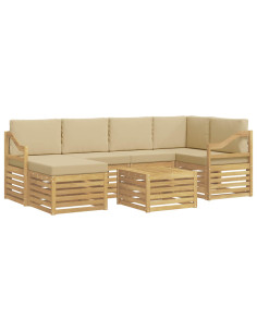 Set di divani da esterno 7 pcs Bianco e Beige Poliestere 2