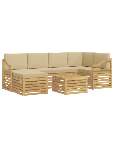 Set di divani da esterno 7 pcs Bianco e Beige Poliestere