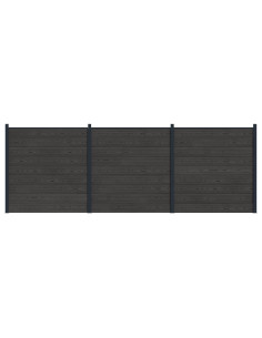 Pannello di Recinzione 3 pcs WPC e Alluminio Nero