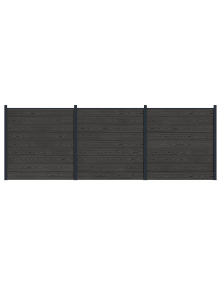 Pannello di Recinzione 3 pcs WPC e Alluminio Nero