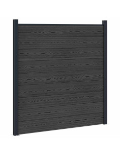 Pannello di Recinzione 3 pcs WPC e Alluminio Nero 2