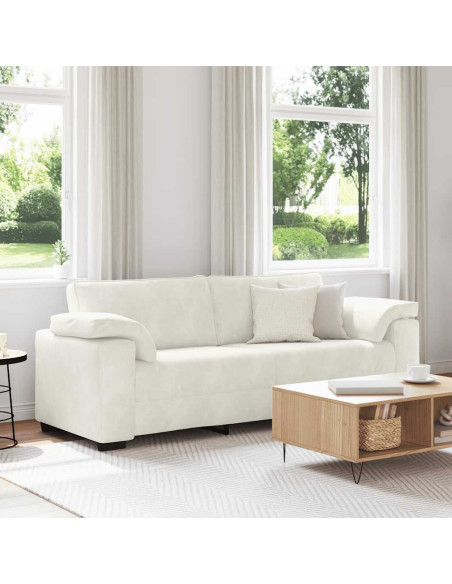 Divano a 3 Posti Crema 220x77x82 cm in Velluto