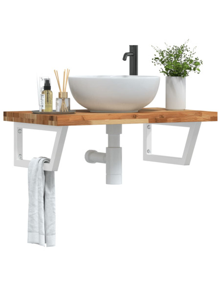 Ripiano a Parete per Lavabo in Acciaio e Massello di Acacia