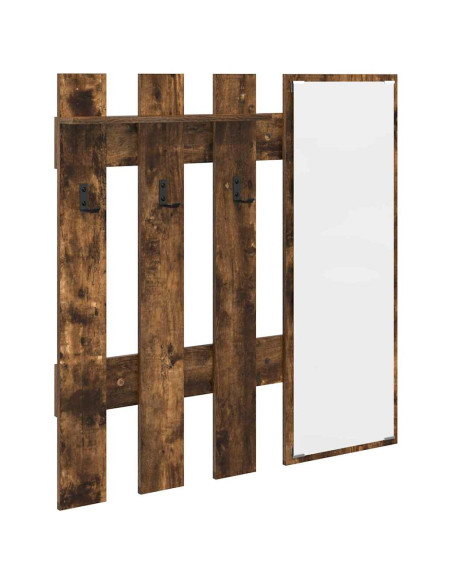 Appendiabiti a muro con specchio Rovere fumé 100 x 10 x 100 cm