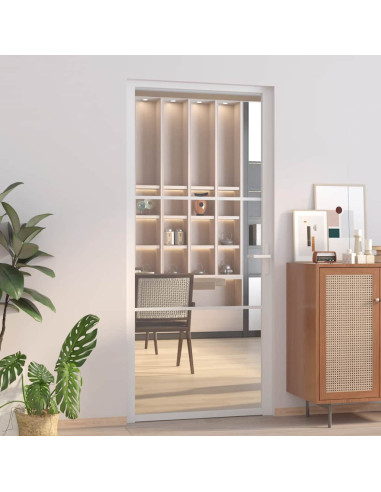Porta Interna 93x201,5 cm Bianca in Vetro ESG e Alluminio