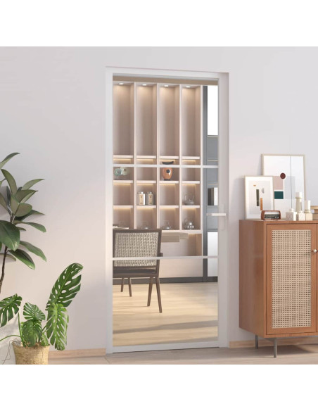 Porta Interna 93x201,5 cm Bianca in Vetro ESG e Alluminio