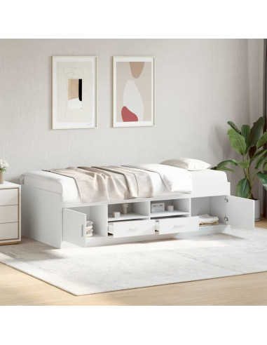 Divano Letto con Cassetti senza Materasso Bianco 100x200 cm