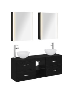 Set di Armadi da Bagno 5 pcs Rovere Nero 53 x 15,5 x 70 cm