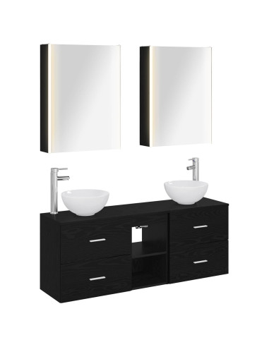 Set di Armadi da Bagno 5 pcs Rovere Nero 53 x 15,5 x 70 cm