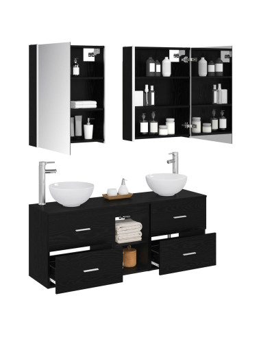 Set di Armadi da Bagno 5 pcs Rovere Nero 53 x 15,5 x 70 cm