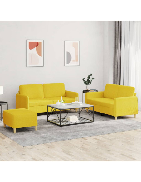 Set di Divani 3 pz con Cuscini Giallo Chiaro in Tessuto