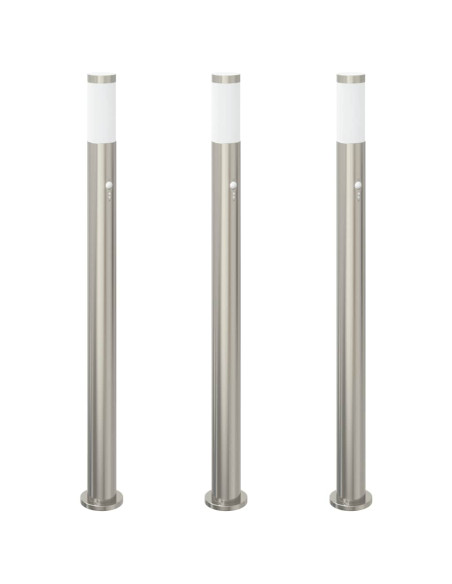 Lampioni a paletto con sensore 3 pz 110 cm Acciaio Inox IP44