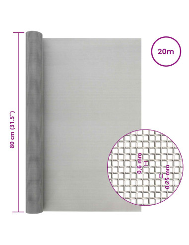 Rete per schermatura 80 x 2000 cm 30 Mesh Argento