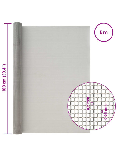 Rete per schermatura 100 x 500 cm 30 Mesh Argento